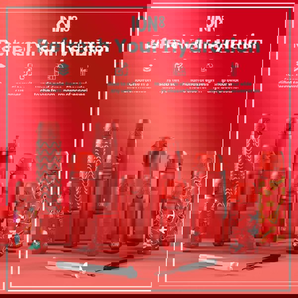 ION8 Leak Proof Slim Water Bottle, Recyclon, Red Unicorns, 500ml (18oz)