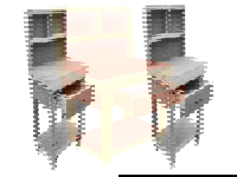 Arbor Garden Solutions Wooden Eucalyptus hardwood workbench, tool cabinet with drawer (V.1) with back and wheels