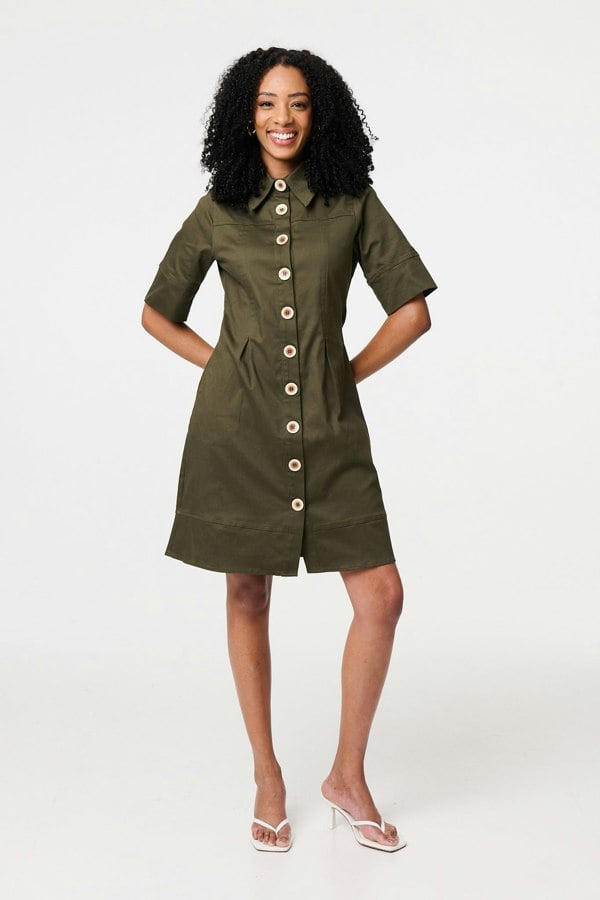 Khaki | Boxy Button Down Shirt Mini Dress