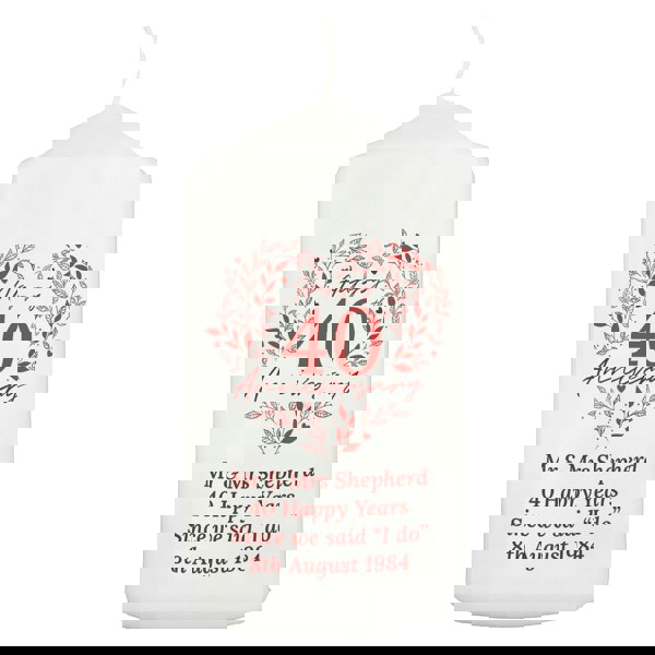 Personalised Memento Company Personalised 40th Ruby Wedding Anniversary Pillar Candle