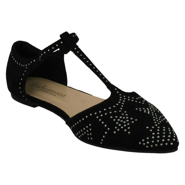 Savannah Ladies Savannah Flat T-Bar Buckle Strap Pointed Shoes