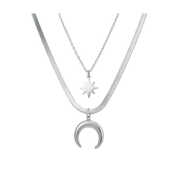 Serafina Luna Necklace - Stainless Steel Celestial Moon & Star Double Layer Necklace
