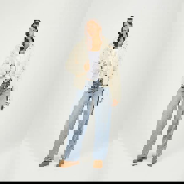 Brave Soul Cream Jumbo Cord Hooded Puffer Jacket - Cream Image 3