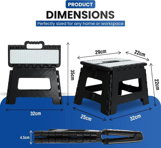 MY DIY PROFESSIONAL PRODUCTS Folding Step Stool 9 Inch Lightweight Heavy Duty Plastic Stool-Easy Carry Handle 150KG Weight Capacity Portable Footstool
