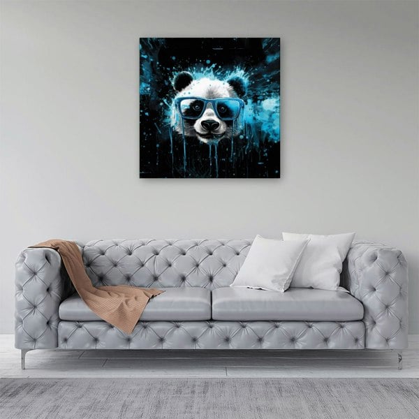 Warren Reed Blue Splashart Panda Face Canvas