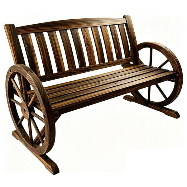 Gr8 Garden 2 Seater Wooden Garden Bench Wagon Wheel Style Outdoor Patio Seat Loveseat Chair