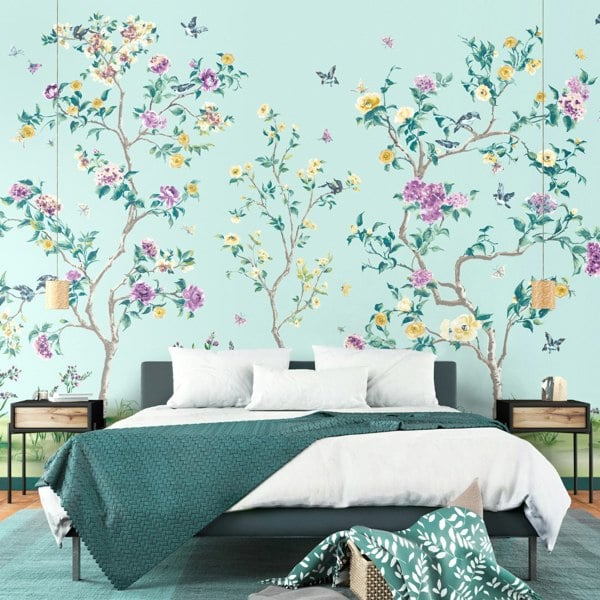 Origin Murals Oriental Flower Tree Wall Mural - Blue