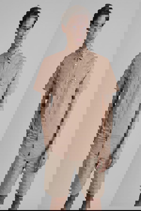 ENORSIA Brown Stretch Ripstop Short Sleeve Utility Shirt