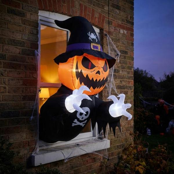 Garden Greatness Light Up Inflatable Pumpkin Witch Halloween Window Decoration