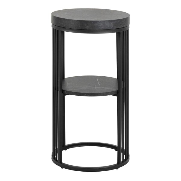 Wyld Haus Dublin Black Marble Effect Round Bedside Table with Black Steel Frame