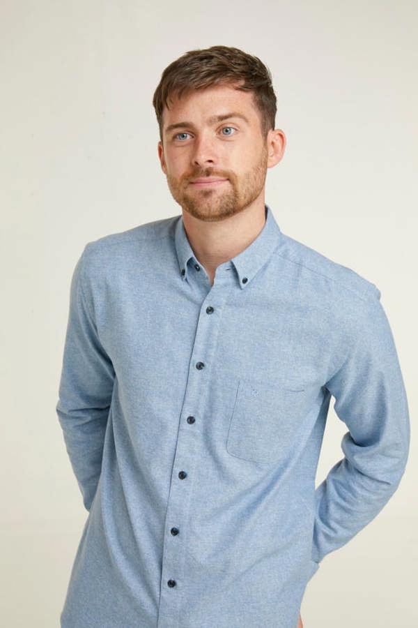 Blue Warm Handle Button Down Collar Casual Shirt