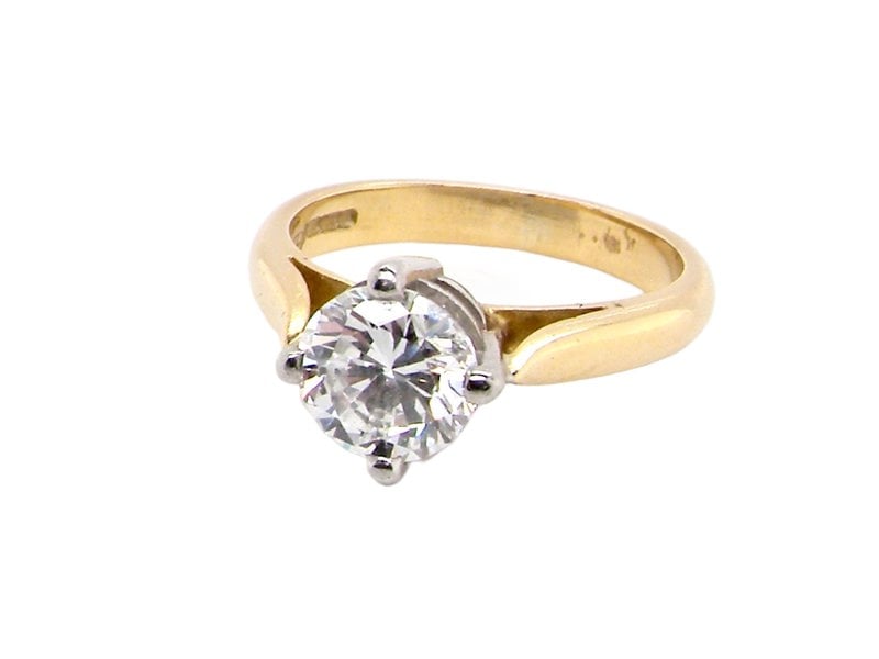 Vintage Tom 18 Carat Yellow Gold Shank, One Carat + Solitaire White Diamond Ring (Certificated)