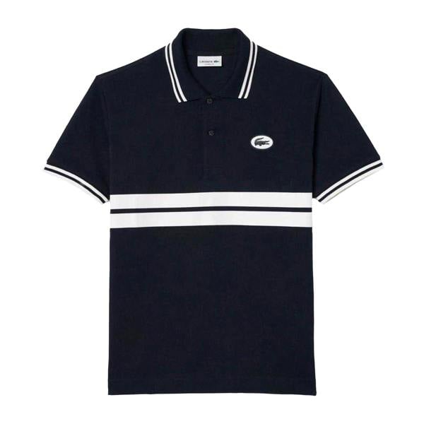 Lacoste Mens Striped Premium Cotton Polo Shirt - Black - 