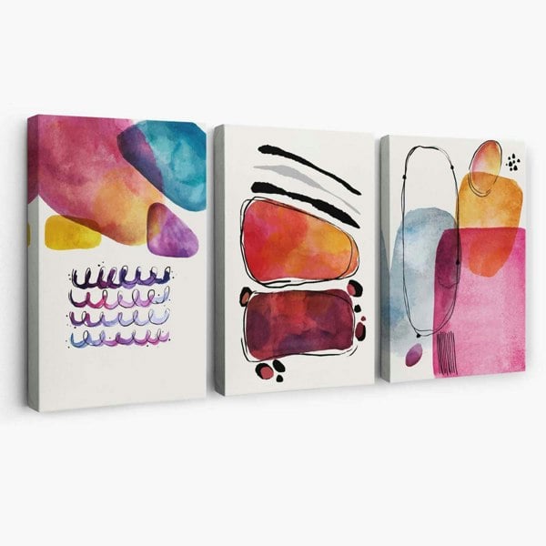 Abstract Shapes Pink Purple Set of 3 Canvas Art Prints | Artze Wall Art
