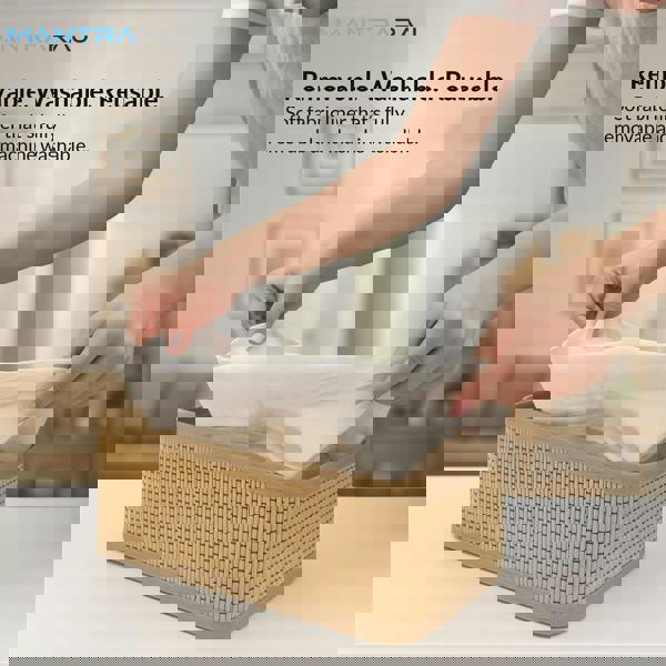 MANTRARAJ Bamboo 3PCS Rectangular Shelf Basket Set 3 Storage Bins Storage Shelf Baskets with Lining