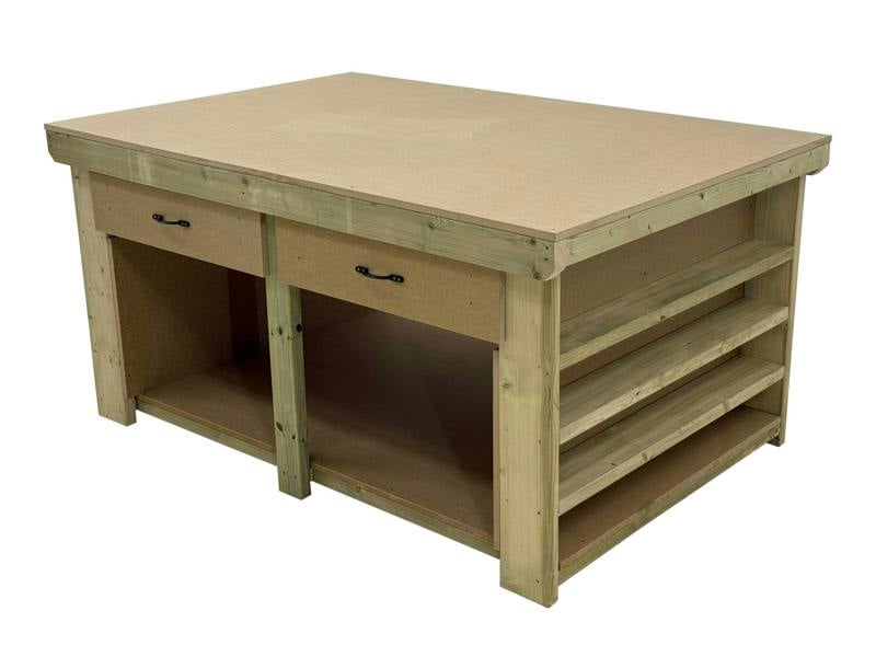 Arbor Garden Solutions Wooden Workbench MDF Top with Extra shelving and Drawers Depth-4ft
