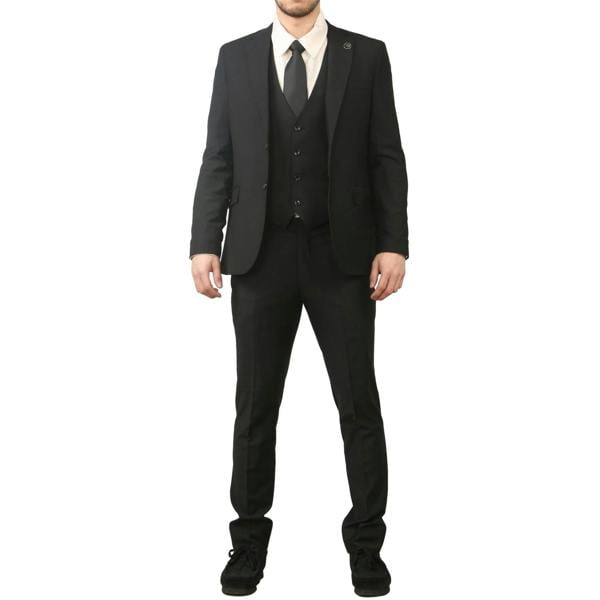 Infinity Leather Men's Black 3 Piece Formal Classic Prom Suit Workwear