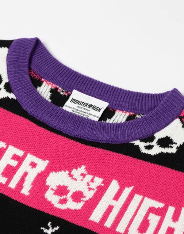 Monster High Girls Multicoloured SKull & Snowflake Fairisle Christmas Jumper