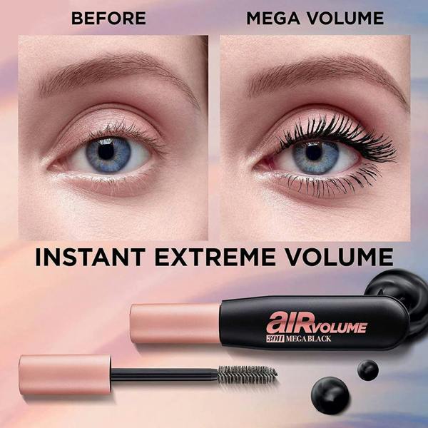 3 x L'Oreal Paris Air Volume 30H Mega Black Mascara 9.4ml - Black