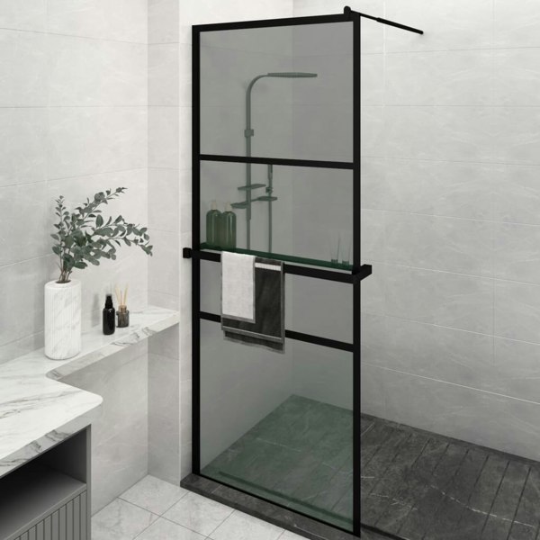 Berkfield Walk-in Shower Wall with Shelf Black 80x195cm ESG Glass&Aluminium