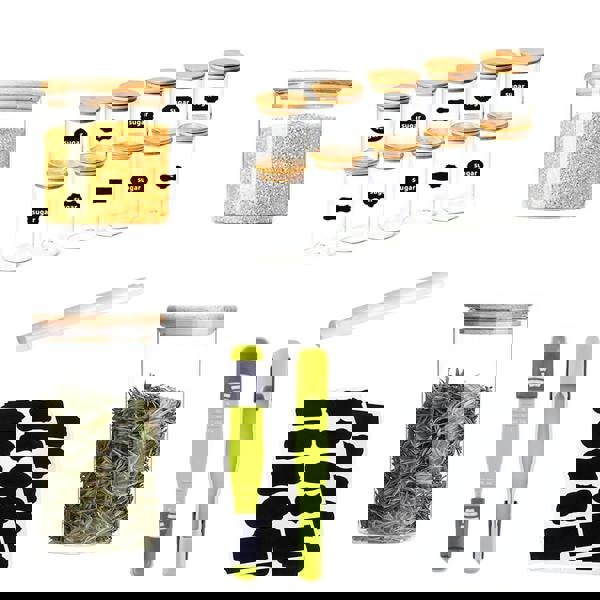 Living and Home 10pcs Glass Storage Jar Set with Bamboo Lids & Measuring Spoon