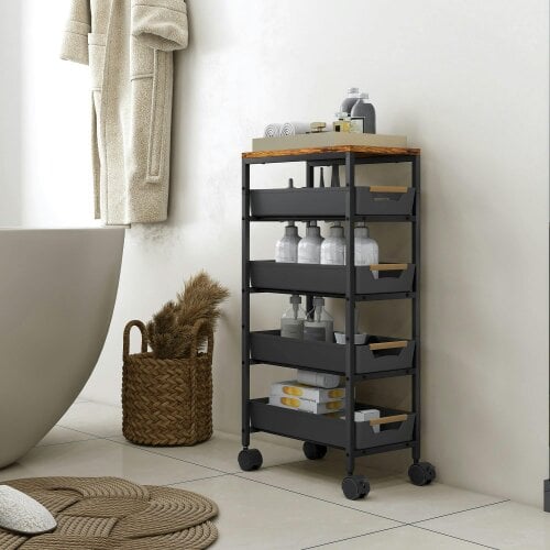 Wyld Haus Coli Metal Black 5 Tier Storage Trolley On Wheels
