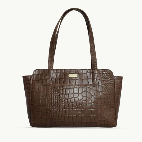 Assots London 'JUDITH' Tan Croc Real Leather Shoulder Bag