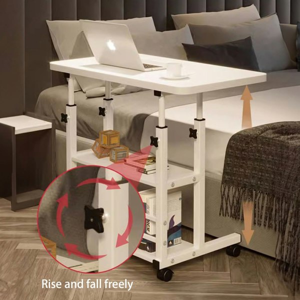 Living and Home 3-tier Height Adjustable Mobile Table Overbed Desk with Shelves Wheels
