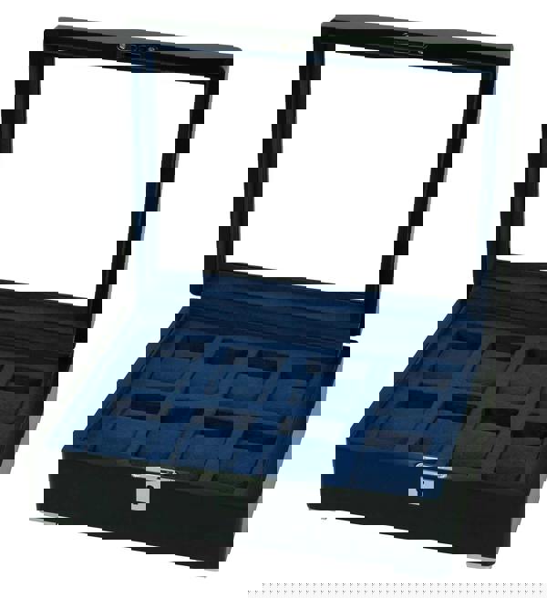 8 Slot Black Wooden Watch Box with Blue Velvet Lining watch boxKennett Great Britain