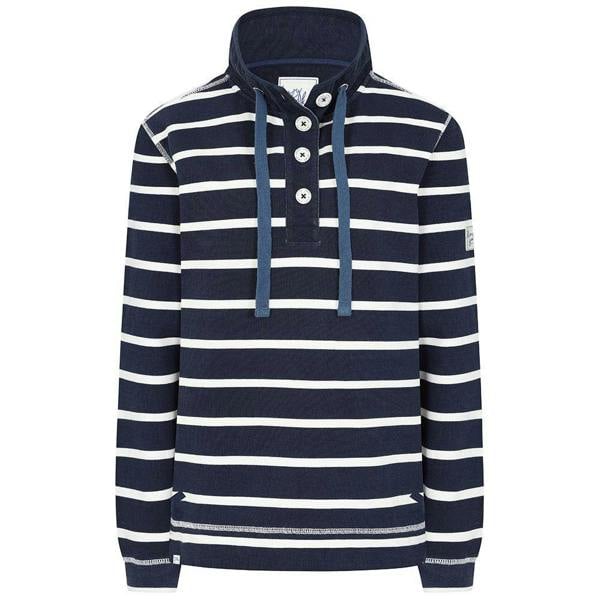 Lazy Jacks Womens/Ladies Contrast Striped Pique Button Neck Sweatshirt - Twilight - 