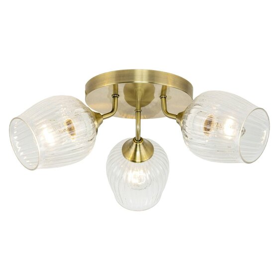 Happy Homewares Modern Chic Antique Brass Ceiling Light with Clear Ribbed Glass Shades
