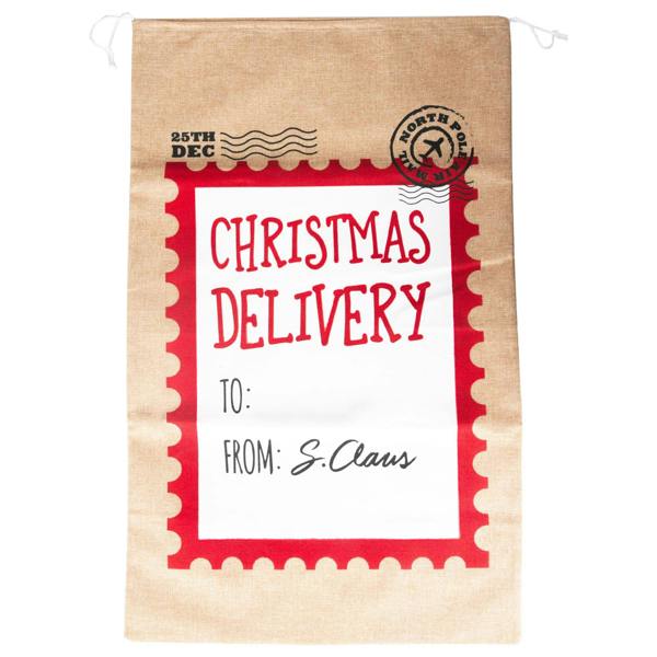 48cm White Christmas Delivery Santa Sack with Drawstring Hessian Gift Bag image 9