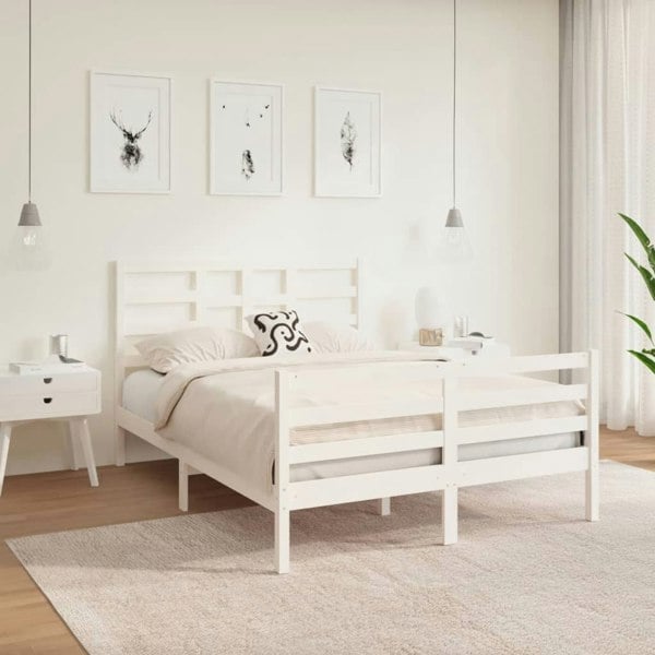 Berkfield Bed Frame White Solid Wood 120x190 cm Small Double