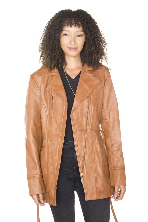 Infinity Leather Womens Leather Long Biker Jacket-Muscat