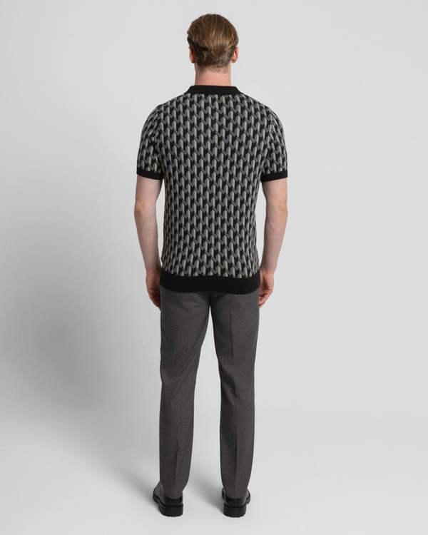 Steel & Jelly Geometric Jacquard Short Sleeve Polo Shirt