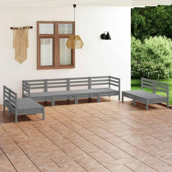 Berkfield 8 Piece Garden Lounge Set Grey Solid Pinewood