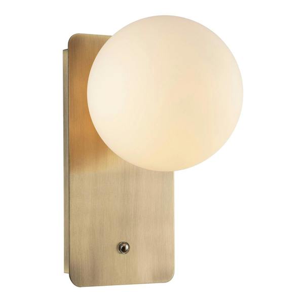 Antique Brass Rechargeable Wall Light with Opal Globe Glass Shade Image 3