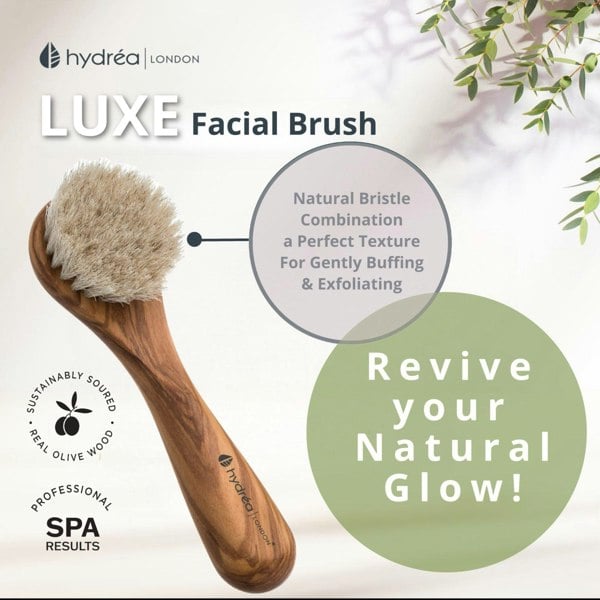 Hydréa London Premium Olive Wood Facial Brush - Exfoliating Natural Bristle