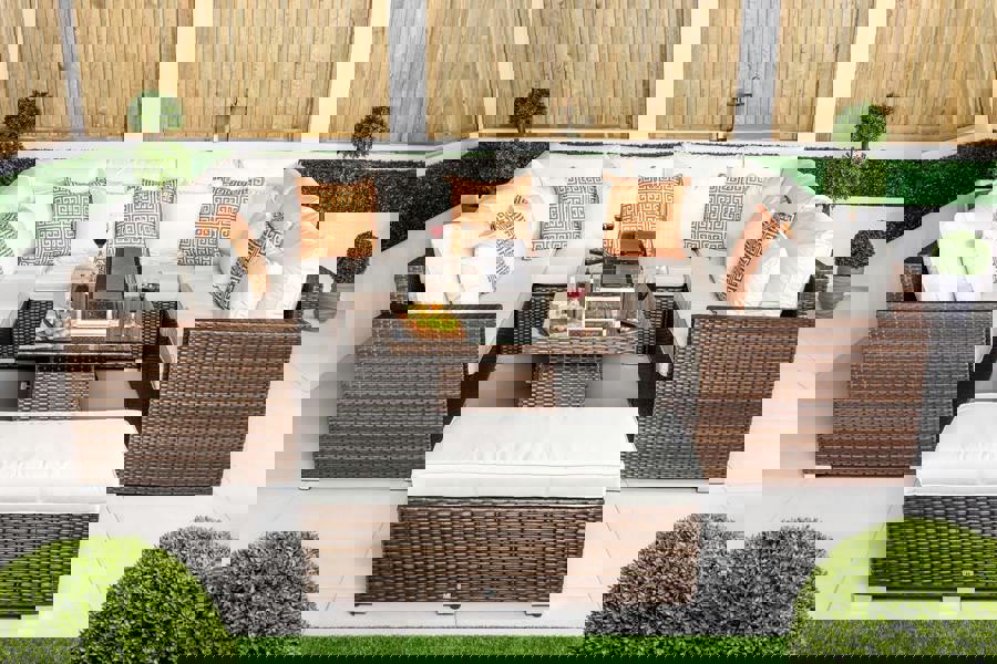 Giardino Havana 8 Seat Modular Sofa Rattan Garden Furniture Set Outdoor Fire Pit Coffee Table & Bench