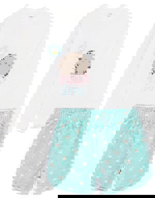 Pusheen Girls Blue Pusheen The Cat Long Sleeve Short Leg Pyjama Set