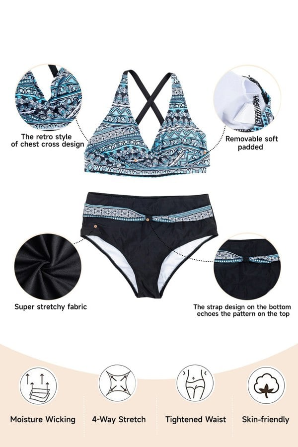 Living and Home Two Piece Swimsuits Bikini Set - Navy