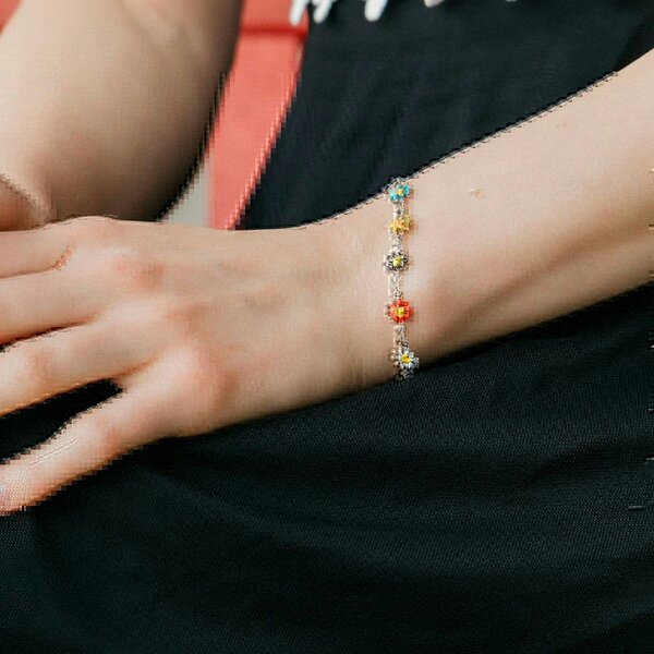 The Colourful Aura Colourful Rainbow Sun Flower Charm Indie Daisy Floral Summer Boho Bracelet