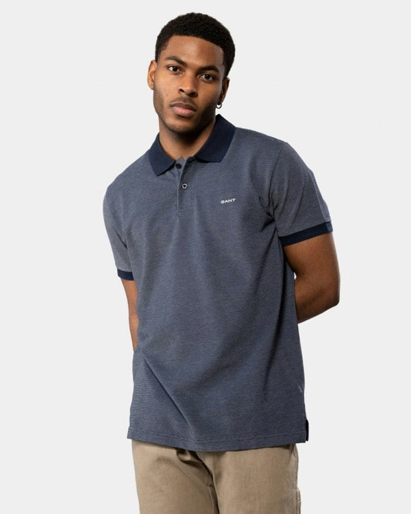 GANT Mens 4-Col Oxford Short Sleeve Pique Polo - 423 Persian Blue