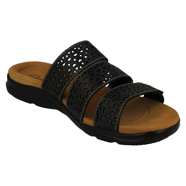 Clarks Ladies Clarks Laser Detailed Adjustable Strap Mule Sandals Kitly Walk