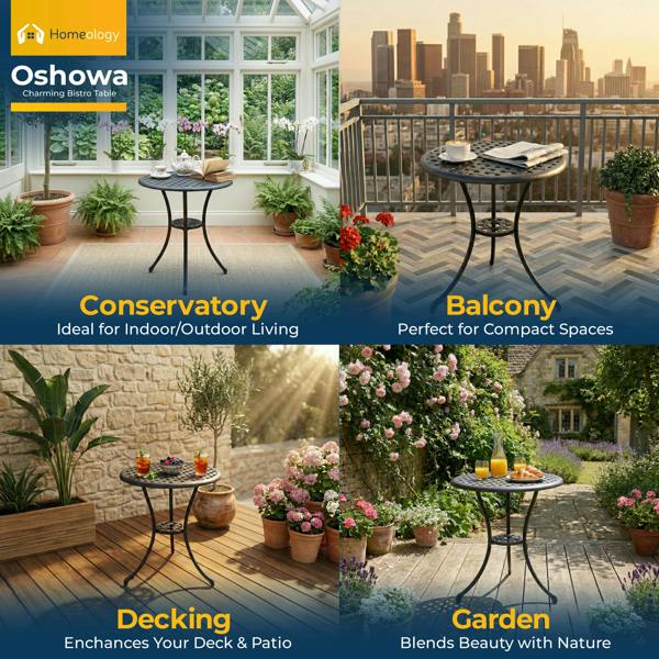Homeology OSHOWA Black Garden and Patio Cast Aluminium Bistro Table