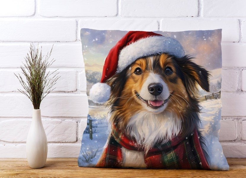 Warren Reed Christmas Shetland Sheepdog Cushion