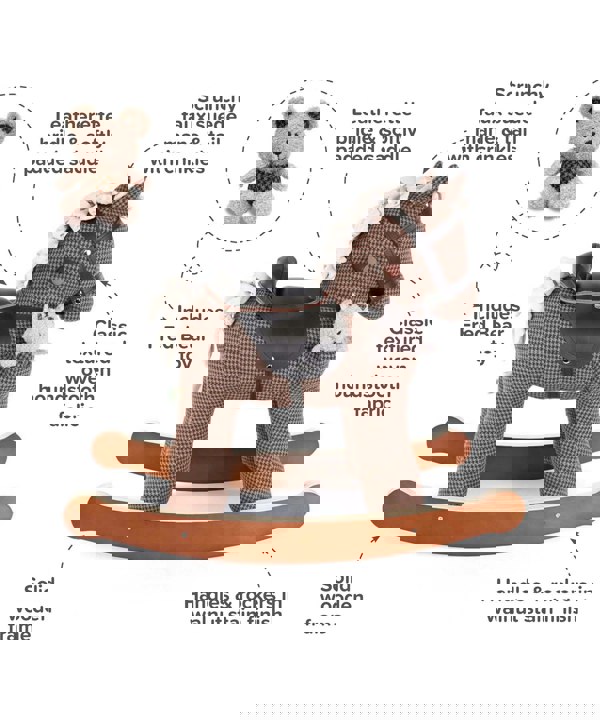 Infographic image of Chester & Fred Rocking Horse  showing features and benefits