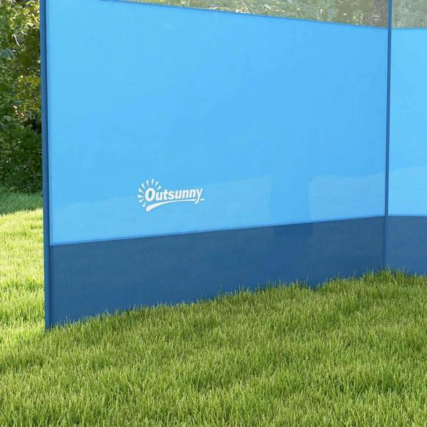Blue camping windbreak screen lower section with O u t s u n n y logo and dark trim