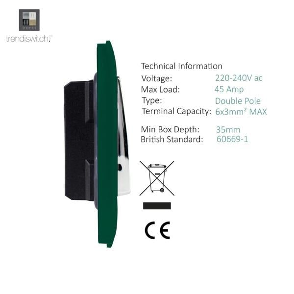 Trendi Switch 1 Gang 45 Amp Cooker Switch with Neon in Dark Forest Green