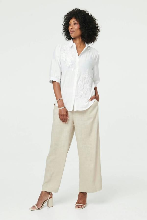 White | Sparkly Embroidered 3/4 Sleeve Shirt